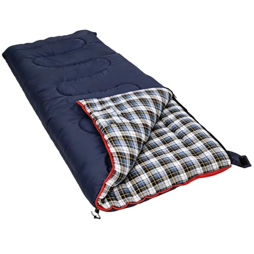 Bolsa de Dormir REDCAMP de Algodón y Franela para Adultos Grandes y Altos, 3-4 Estaciones, Acolchada para Clima Frío con Bolsa Compresora, Cálida y Cómoda para Camping, Senderismo y Caza