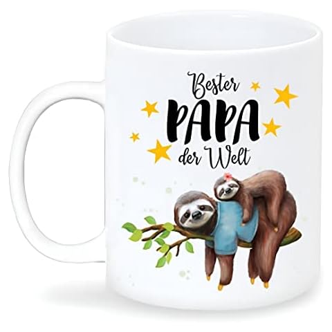 Tassendruck mit Spruch Bester Papa der Welt, Kaffee-Tasse Faultier Geschenk, 330ml, Keramik Kaffeebecher für Vatertag Weihnachten Geburtstag Geschenke Cover