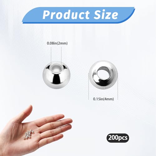 Silver Beads for Jewelry Making, 200 Pcs 4mm Round Smooth Silver Plated Spacer Beads Metal Loose Charm Bead with Hole for DIY Jewelry Making Bracelet Necklace Earring Crafting