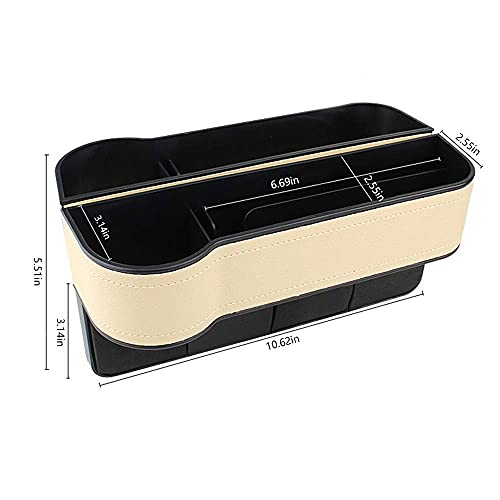 Universal Car Seat Gap Storage Box Cup Holder Mobile Phone Holder Multifunctional Auto Accessories Premium Pu Leather Seat Catcher Gap Filler Car Organizer Compartment (Beige Pair) #TOP4