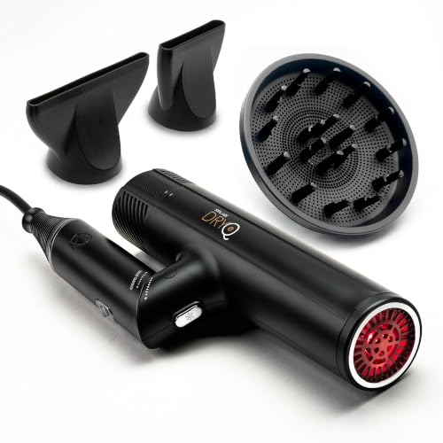 SRILabs DryQ ‘Smart’ Hair Dryer – Super Lightweight, Foldable – Powerful, Quiet Motor – Infrared & Ionic Technology – 3 Magnetic Attachments – Heat Control with Locking Switch