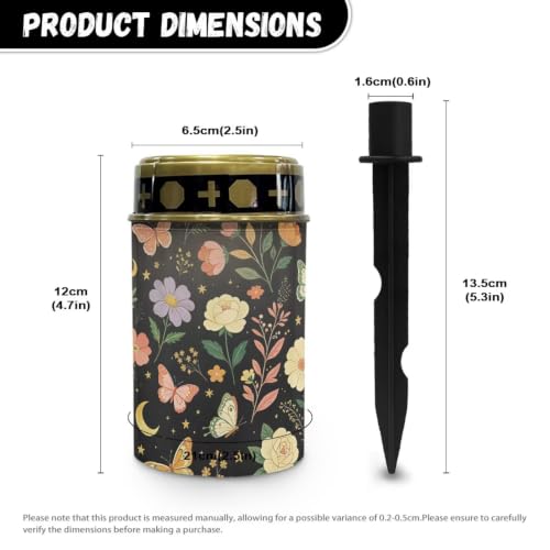 Image of Poceacles Solar Pathway Lights Outdoor Grave Solar Lights Outside Waterproof Cemetery Flameless Candles Outdoor Grave Candle Markers Eternal Decor, Butterfly Floral Print Black