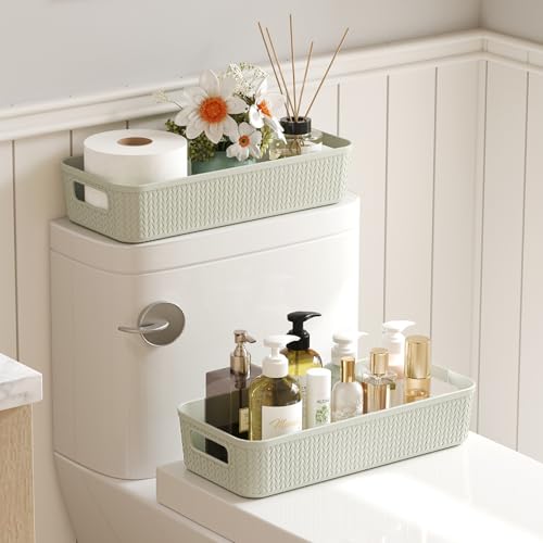 Lifewit Cesto Portaoggetti Plastica, Contenitori Bagno per Carta Igienica, Bathroom Organizer, Piccolo Cesta per Cucina, Camera da Letto, Mensola, Verde, 2 Pezzo