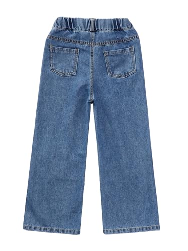 Hularka Kids Girls Frayed Star Distressed Straight Wide Leg Jeans Washed Denim Pants Casual Denim Trousers Bottoms4