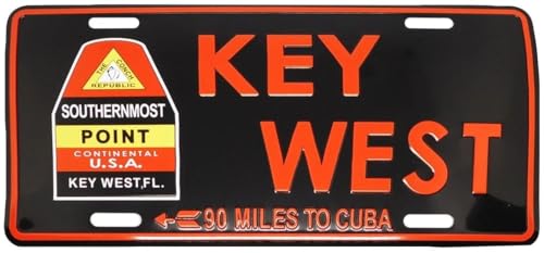 Key WEST Conch Republic Southern Most Point BLACKAluminum Embossed License Plate