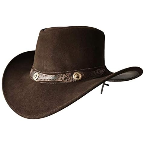 BRANDSLOCK Brown Leather Cowboy Hat for Men Women Lightweight Handcrafted Western Shapeable Wide Brim Durable Cowgirl Outback Hat Cover