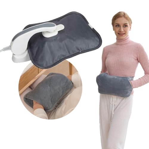 Rechargeable Electric Hot Water Bottle with Soft Belt and Warm Glove Bag, Wearable Electric Warmer for Bed Warm Hand Massaging Heat Pad for Back Stomach Pain Menstrual Period Cramp for Adult, Grey