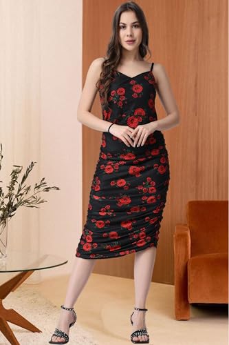 Image of POPWINGS Casual Floral Printed Maxi Length Fit & Flare Dress for Women || Summer Dress for Women || Flare Maxi Dress for Women Stylish || Sleeveless Dress for Women