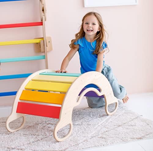 BusyKids Montessori Swing Wooden Climbing Rocker Balance board Multifunctional wooden Swing (Multicolor)