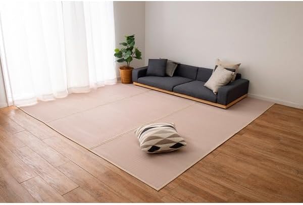 爆買い，お得 ラグ マット い草 調 江戸間6畳 約261×352cm ネイビー 洗える 日本製 国産 軽量 速乾性 除菌スプレー対応 市松模様 ポリプロピレン 敷物 フロアマット ラグカーペット イ草 アウトドア レジャー