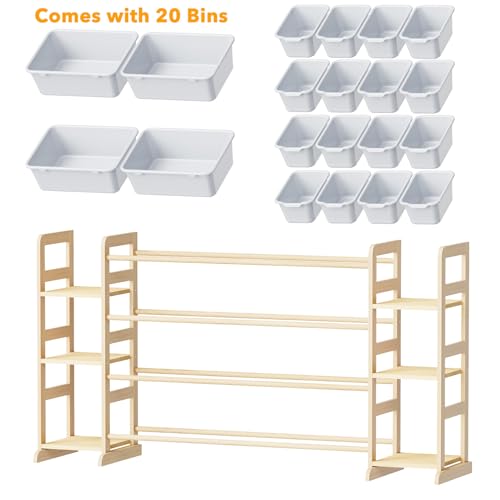 Image of SpaceAid Toy Storage Organizer with 6 Shelves and 20 Bins, Toy Organizers Storage Bookshelf, Kids Bin Shelf Toys Box Bookcase for Bedroom Playroom Organization Room Decor, Neutral Gray