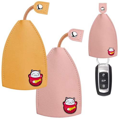 GIKPAX 2 fundas para llaves de coche, cubiertas para llaves tipo tirador, de piel sintética, para llaves de coche, para hombres y mujeres (amarillo y rosa)