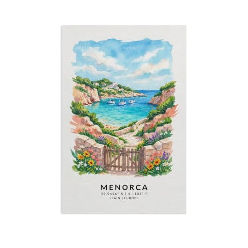 Poster de voyage aquarelle de Menorca art mural vintage grand paysage 60x90 cm AOJYLXE