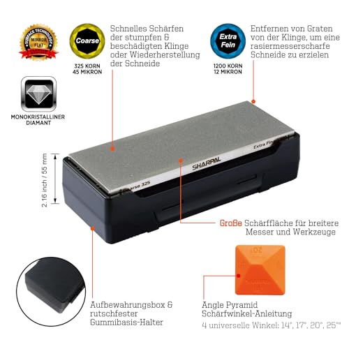 SHARPAL 162N Diamant-Schleifstein Abziehstein mit Aufbewahrungsbox, Dual Körnung, grob/extrafein, 325/1200 Wetzstein Diamant-Messerschärfer mit rutschfester Basis und Winkelführung (20,3 cm x 7,6 cm)