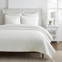 Superior 100% Silk Pick Stitch 3-Piece Quilt Set, 1 Medium Weight All-Season Coverlet, 2 Pillow Shams, Luxury Sets, Handmade Comfy Home Bedding, Cotton Fill, Bella Collection, Queen Size, Off-White