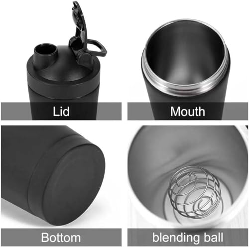 Image of Proteins Power Stainless Steel Protein Shaker, 790 ml, Black, BPA Free, with Measurement Markings and Mixing Spring