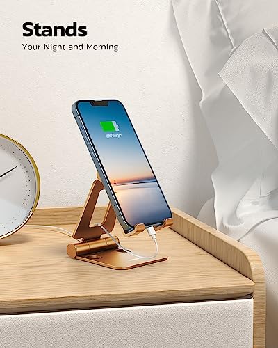 Nulaxy A4 Dual Folding Cell Phone Stand, Fully Adjustable Foldable Desktop Phone Holder Cradle Dock Compatible With Phone 16 15 14 13 12 11 Pro Xs Xs Max Xr X 8, Nintendo Switch, All Phones - Orange thumb #2