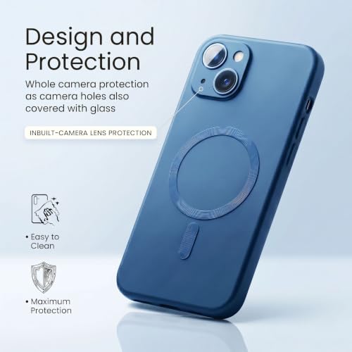Image of amazon basics Premium Mag-Safe Case for iPhone 15 Plus | Shockproof & Anti-Scratch Cover | Soft Silicone with Wireless Charging | Camera Lens Guard - Blue