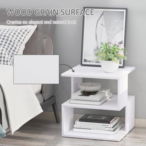 HOMCOM Side Table, Square End Table with 2 Tier Storage Shelves, White - Image 4