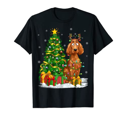 Irish Setter Dog Lover Xmas Lighting Irish Setter Christmas T-Shirt for Men Women Kids