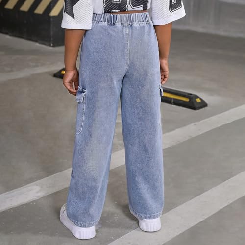Girls Baggy Wide Leg Denim Pants Teen Elastic Waist Pant Kids Loose Washed High Waisted Denim Trouses with Pockets3