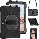 Junfire Protective Case for Microsoft Surface Go 4/3/2/1 10.5 inch 2023/2021/2020, Shockproof Heavy Duty Case with Kickstand Hand Strap, Pen Holder and Shoulder Strap, 360 Degree Rotation (Black)