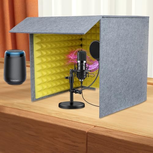 Booth vocal portátil, cubierta de insonorización de escritorio con pantalla absorbente y espuma de alta densidad, reducción de ruido para grabación musical y podcasts (Amarillo) miniatura 3