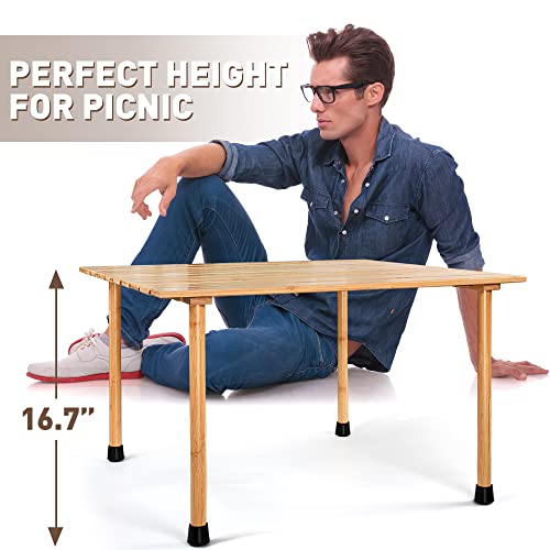 Tirrinia 26X26In Bamboo Picnic Table With Carrying Bag + Free Picnic Pad, Outdoor Portable All-Purpose Table For Concerts, Camping, Beach, Tailgating, Patio, Kitchen, Living Room #TOP2