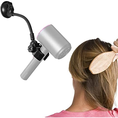 Adjustable Hair Dryer Holder Stand, 360 Degree Rotation Blow Dryer Bracket with Positionable Arm and Suction Cup, Hands Free Hair Dryer Holder for Mirror and Ceramic Tile Cover