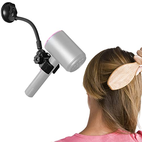 wall holder hair dryer - Adjustable Hair Dryer Holder Stand, 360 Degree Rotation Blow Dryer Bracket with Positionable Arm and Suction Cup, Hands Free Hair Dryer Holder for Mirror and Ceramic Tile