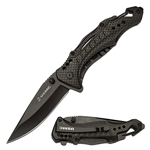 MTECH USA Pocket Folding Knife, Licensed by USMC, Pocket Clip, Tactical, Survival, Rescue, EDC (705 Black)