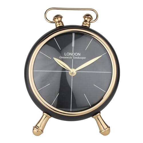 Image of Decor de Maison Brings Handcrafted Essence Desk Timepiece Table Clock for Living Room, Bedroom, Study Table | Classic Non-Ticking Tabletop Battery Operated Analog Desk Clock in Black (17x7x24cm)