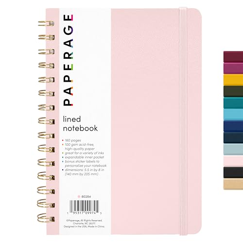 PAPERAGE Lined Spiral Journal Notebook, (Blush), 160 Pages, Hardcover Journal