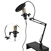 VBXCMLDPO BM800 USB Condenser Microphone Kit, Professional Studio Recording Mic with Flexible Boom Arm, One - Directional Pickup for PC Desktop Laptop Streaming Singing Podcasting (Black and Gold) #1