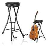 Banco Banqueta para Músico com Suporte para Violão e Guitarra Assento Estofado Almofadado Forrado Macio com Enchimento Altura Ajustável Cadeira para Estudo Palco Shows