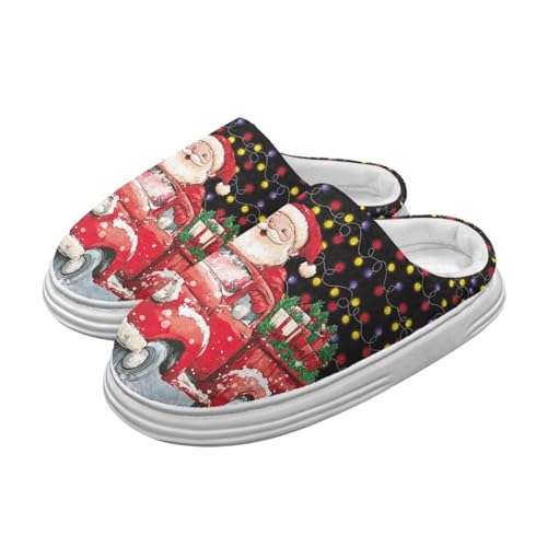 Christmas Theme Winter House Slippers for Women Men Memory Foam Plush Platform Shoes Indoor Outdoor Slippers