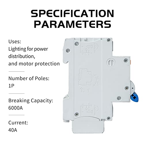 Elecnova Sfb1-63Hc 1P Miniature Circuit Breakers Din-Rail Mounted Mcb 50/60Hz Current Of 40Amp Voltage 400V Overload, Thermal Magnetic Trip Short-Circuit Protection Of Lighting #TOP2