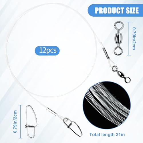 Fishing Fluorocarbon Leader with Swivel and Snaps ,Fluorocarbon Leader Connects Lures, Bait, or Connects Hooks for Saltwater & Freshwater Fishing, 12/24 Pcs (12)