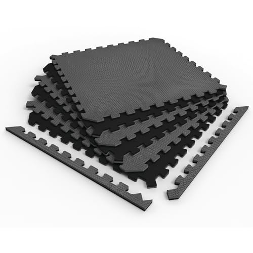 Norsk Dual-Sided Reversible 1/2" Foam Exercise Mats for Home Gym - Interlocking EVA Foam Tiles, 6 Tiles - 24 Sq. Ft. Gray/Black