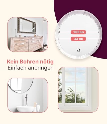 Fantasia Beauty® Kosmetikspiegel mit 7-facher Vergrößerung – Sicherer Halt durch 3 Saugnäpfe – Perfekt zum Schminken & Rasieren – Ø 23 cm – Vergrößerungsspiegel ohne Bohren für Bad, Dusche & Reisen 4