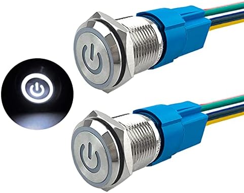Aiqeer 2 Pièces 12 mm Commutateur Bouton-Poussoir Auto-Bloquant, 12V