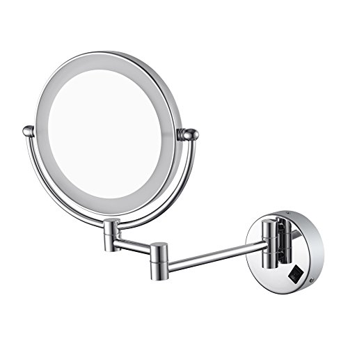 AECHOO Bathroom Mirror Shaving Mirrors Make Up Wall Mounted LED Illuminated Mirror 10X Magnifying Concealed Install Simply and Luxury Decorate for Hotel Vanity Two Swivel Surface with Chrome Finished