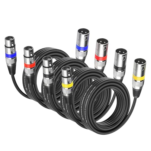 YOZAIUUI 4 Packs XLR Cables 5M: Microphone 3 Pin Dmx Cables XLR Male to Female, Hi-Fi Sound Quality, Compatible with Microphones, Mixers, DMX Stage Lighting, Speakers