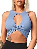 High Neck Longline Padded Sports Bras for Women Crop Tank Tops Yoga Bra High Impact Racerback Gym At