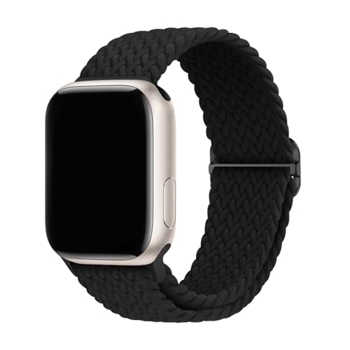 Braided Stretchy Solo Loop Band Compatible with Apple Watch 49mm 46mm 45mm 44mm 42mm 41mm 40mm 38mm Elastic Nylon Sport Strap for Series 11/10/9/8/7/6/5/4/3/SE/Ultra 2 Men Women (Black,49/46/45/44/(42mm-Series 3 2 1))
