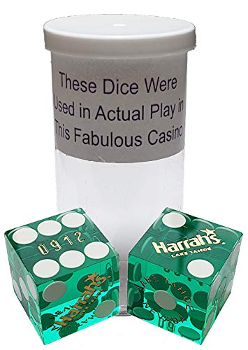Cyber-Deals Wide Selection 19Mm Craps Dice Pairs - Authentic Nevada Casino Table-Played Dice (Harrah's (Lake Tahoe) - Green Polished, Non-Matching) #TOP1