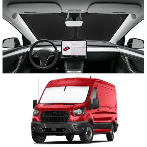 Image of Custom Fit Windshield Sun Shade for Ford Transit 2015-2026 | Blocks UV Rays and Sun Heat, Helps Reduce Interior Temperature, Protects Dashboard from Fading, Folds Easily for Storage