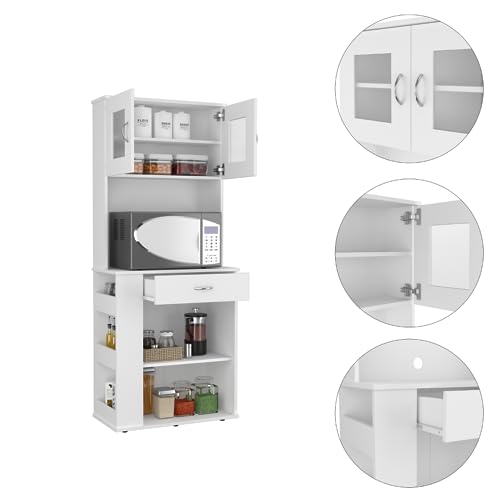 WEALTHOME Premium Pantry Cabinet with Dual Doors, Central Compartment for Appliances, Single Utility Drawer, Spacious Side Shelving - Easy Assembly Sturdy Wooden Construction for Kitchen Storage - Thumbnail 6