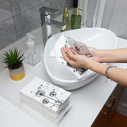 100 Sheets Dandelion Guest Towels Disposable for Bathroom Disposable Paper Napkins for Dinner Party Kitchen Floral Paper Hand Towels for Guest Party Supplies (4.3 x 7.9 Inch) - Thumbnail 5