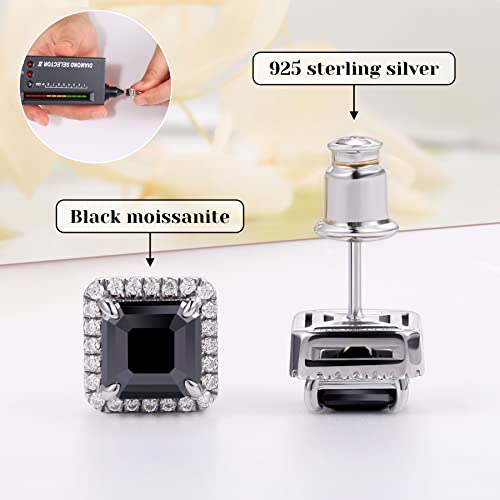 Hitlinker Moissanite Stud Earrings Hypoallergenic, Black Moissanite Earrings S925 Silver Halo Cushion Cut Stud Earrings For Women Lab Created Diamond Mens Earrings Total 2Ct A Pair #TOP1